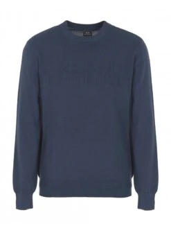 Armani Exchange Man Knitted Pullover Tonal Brandin Navy Navy