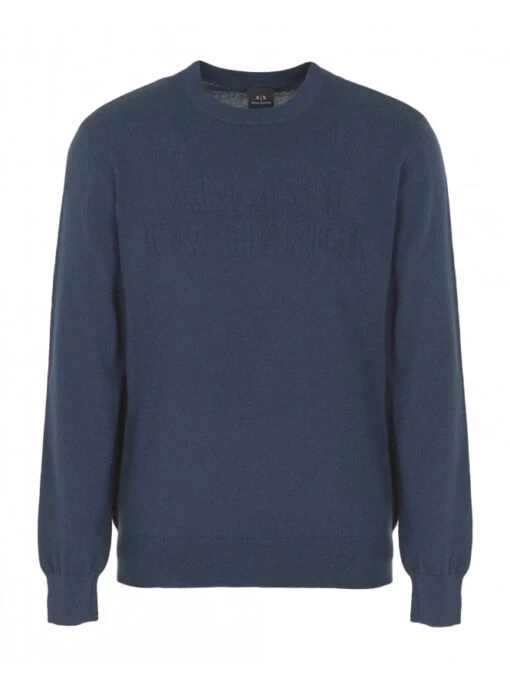 Armani Exchange Man Knitted Pullover Tonal Brandin Navy Navy