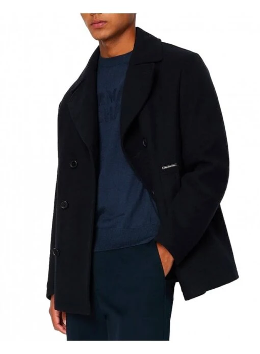 Armani Exchange Man Knitted Pullover Tonal Brandin Navy Navy - Image 2