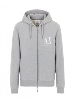 Armani Exchange Zip Up Hoodie A|X Logo Heather Grey Heather Grey