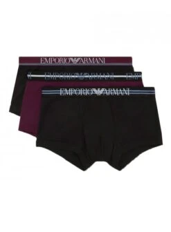 Emporio Armani 3 Pack Trunks Underwear Nero/prugna/nero Nero/prugna/nero