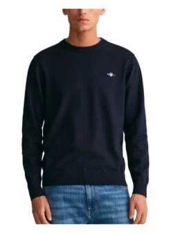 Gant Classic Cotton Crew Neck Jumper Evening Blue Evening Blue