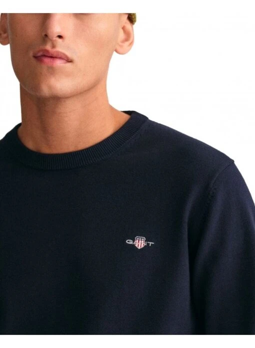 Gant Classic Cotton Crew Neck Jumper Evening Blue Evening Blue - Image 2