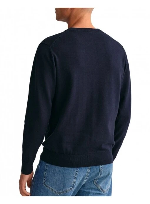 Gant Classic Cotton Crew Neck Jumper Evening Blue Evening Blue - Image 3