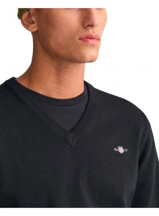 Gant Classic Cotton V Neck Sweater Black Black - Image 2