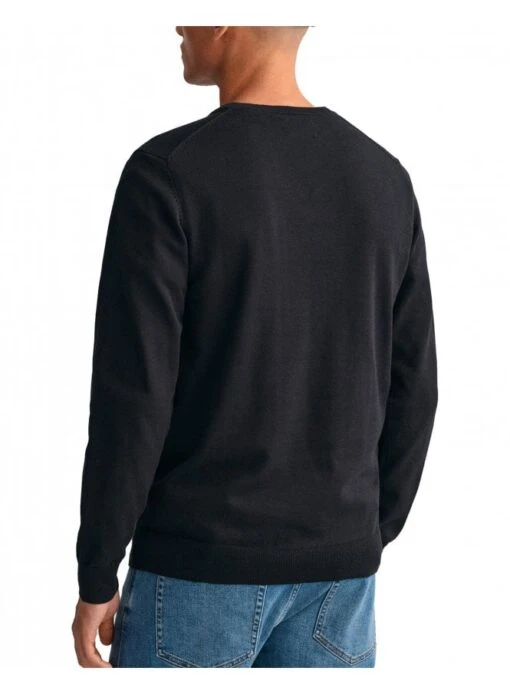 Gant Classic Cotton V Neck Sweater Black Black - Image 3