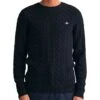 Gant Cotton Cable Crew Neck Jumper Evening Blue Evening Blue -Quality Fashion Clothing Store gant cotton cable crew neck jumper evening blue p11932 15025 medium