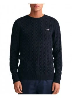 Gant Cotton Cable Crew Neck Jumper Evening Blue Evening Blue