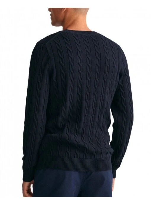 Gant Cotton Cable Crew Neck Jumper Evening Blue Evening Blue - Image 3