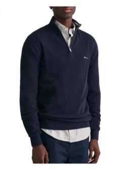 Gant Cotton Piquet Half Zip Evening Blue Evening Blue