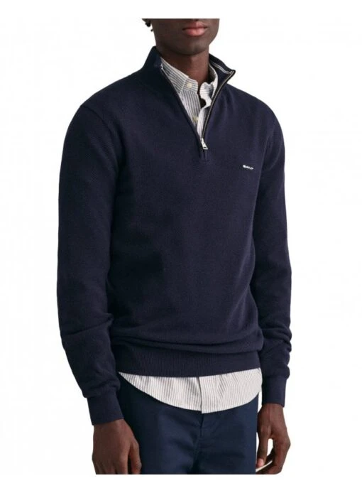 Gant Cotton Piquet Half Zip Evening Blue Evening Blue
