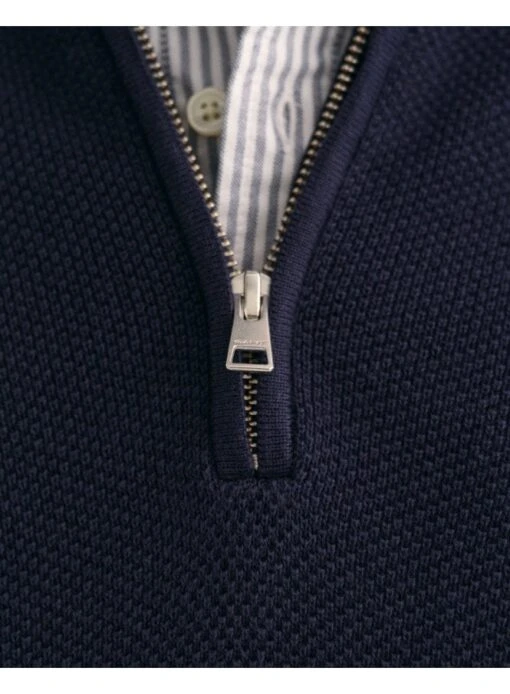 Gant Cotton Piquet Half Zip Evening Blue Evening Blue - Image 2