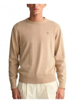 Gant Mens Classic Cotton Crew Neck Sweater Sand Melange Sand Melange