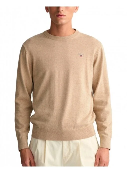 Gant Mens Classic Cotton Crew Neck Sweater Sand Melange Sand Melange