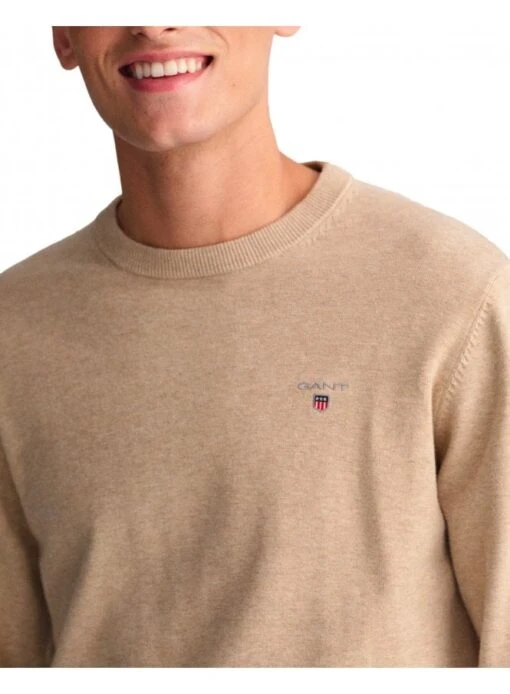 Gant Mens Classic Cotton Crew Neck Sweater Sand Melange Sand Melange - Image 2