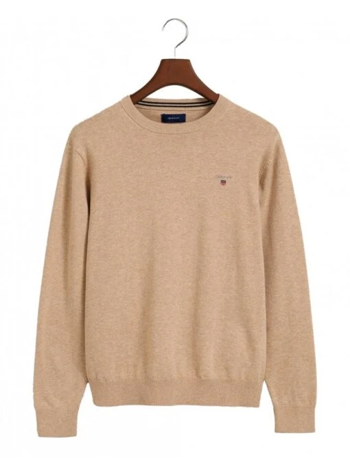 Gant Mens Classic Cotton Crew Neck Sweater Sand Melange Sand Melange - Image 4