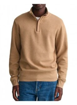 Gant Sacker Rib Half Zip Khaki Melange Khaki Melange