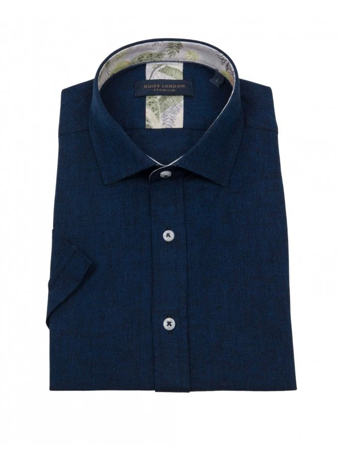 Guide London Linen/cotton Short Sleeve Shirt Navy Navy