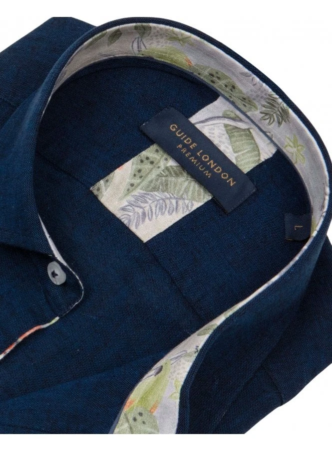 Guide London Linen/cotton Short Sleeve Shirt Navy Navy - Image 2