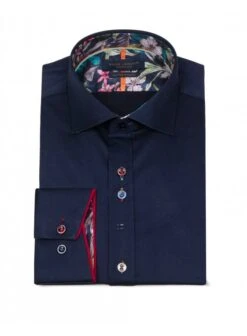 Guide London Long Sleeve Detail Cutaway Collar Shirt Navy Navy