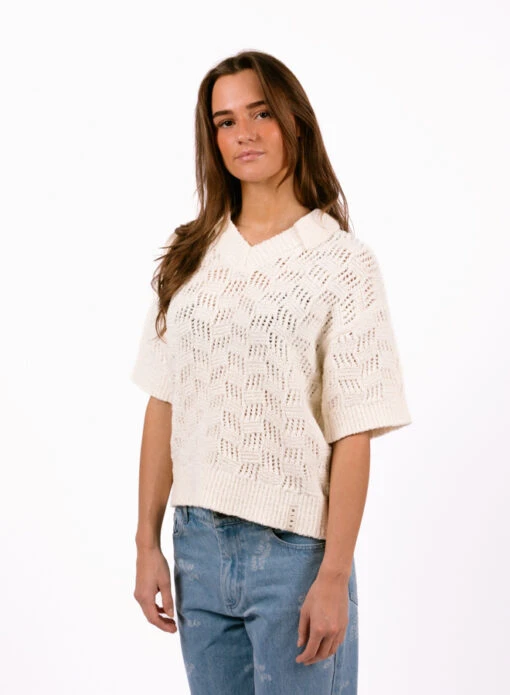 Olaf Hussein WMN Check Knitted Polo Off White - Image 2