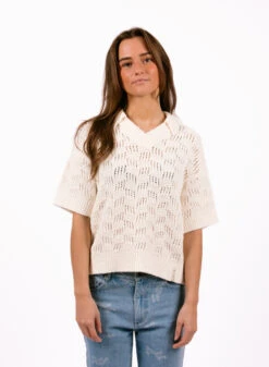 Olaf Hussein WMN Check Knitted Polo Off White -Quality Fashion Clothing Store image 12