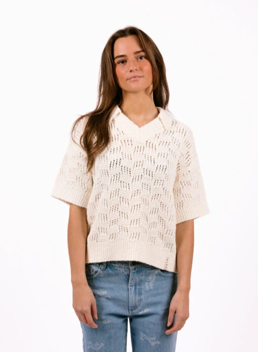Olaf Hussein WMN Check Knitted Polo Off White - Image 3