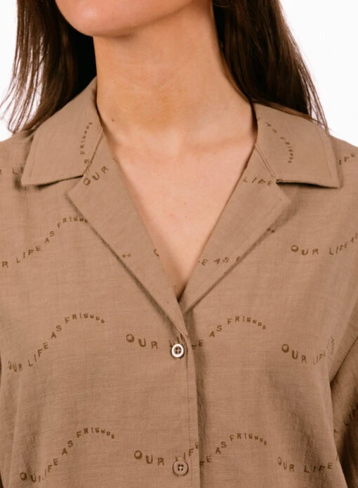 Olaf Hussein WMN Open Collar Shirt SS Brown - Image 2