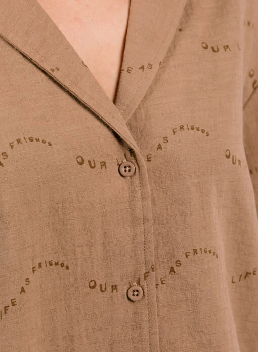 Olaf Hussein WMN Open Collar Shirt SS Brown - Image 3