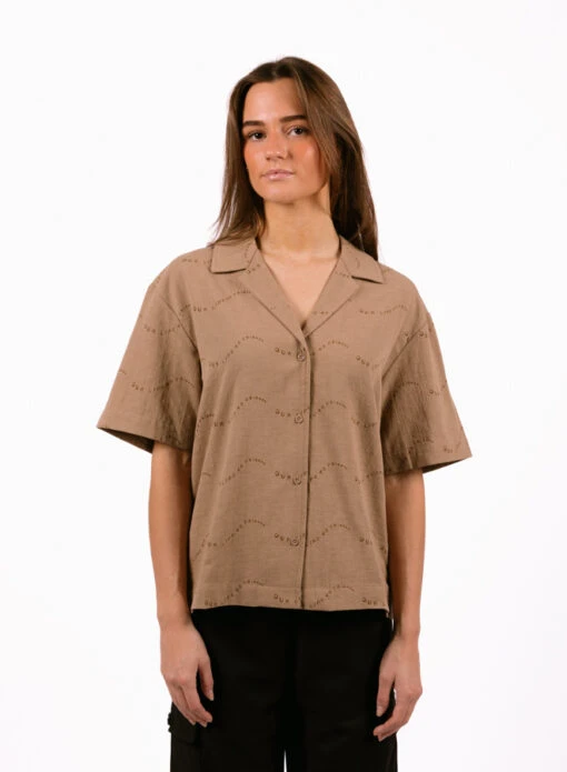Olaf Hussein WMN Open Collar Shirt SS Brown - Image 4