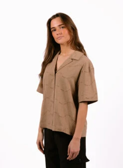 Olaf Hussein WMN Open Collar Shirt SS Brown -Quality Fashion Clothing Store image 167
