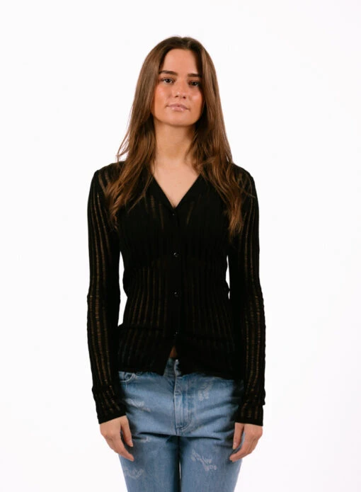 Olaf Hussein WMN Ladder Knit Shirt Black - Image 2