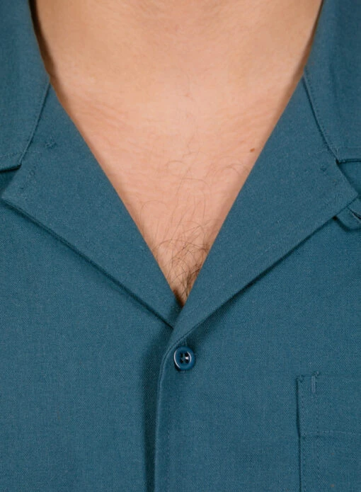 Olaf Hussein Cotton Linen SS Shirt Ocean Teal - Image 5