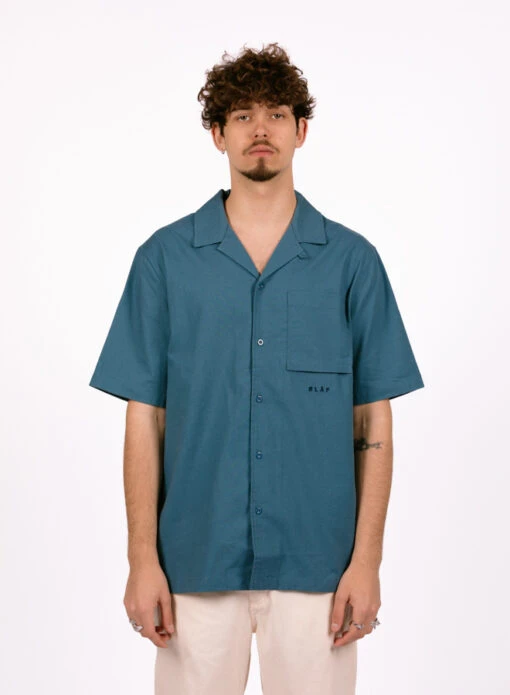 Olaf Hussein Cotton Linen SS Shirt Ocean Teal - Image 6
