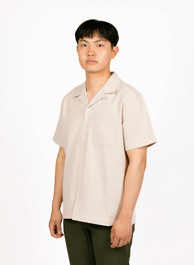 Olaf Hussein Seersucker Shirt SS Cement - Image 2