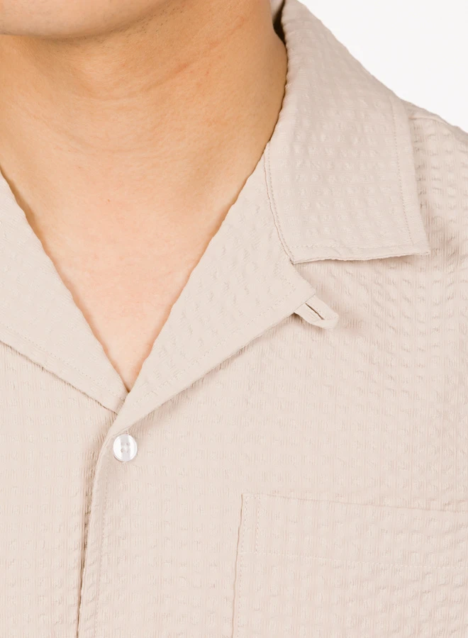 Olaf Hussein Seersucker Shirt SS Cement - Image 3