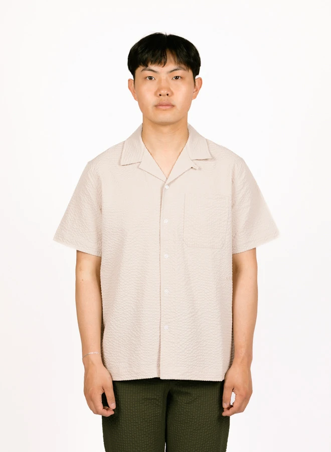 Olaf Hussein Seersucker Shirt SS Cement - Image 4