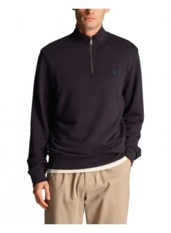 Lyle & Scott 1/4 Zip Tonal Eagle Sweatshirt Dark Navy Dark Navy