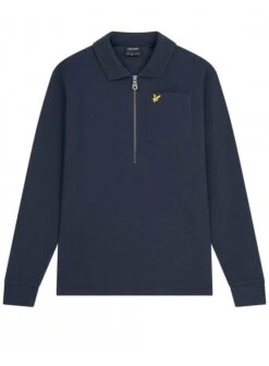 Lyle & Scott Crest Textured Quarter Zip Sweat Top Navy Navy