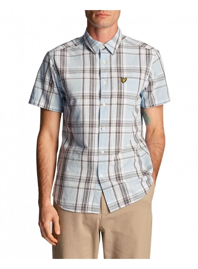 Lyle & Scott Linen Check Short Sleeve Shirt Light Blue Light Blue
