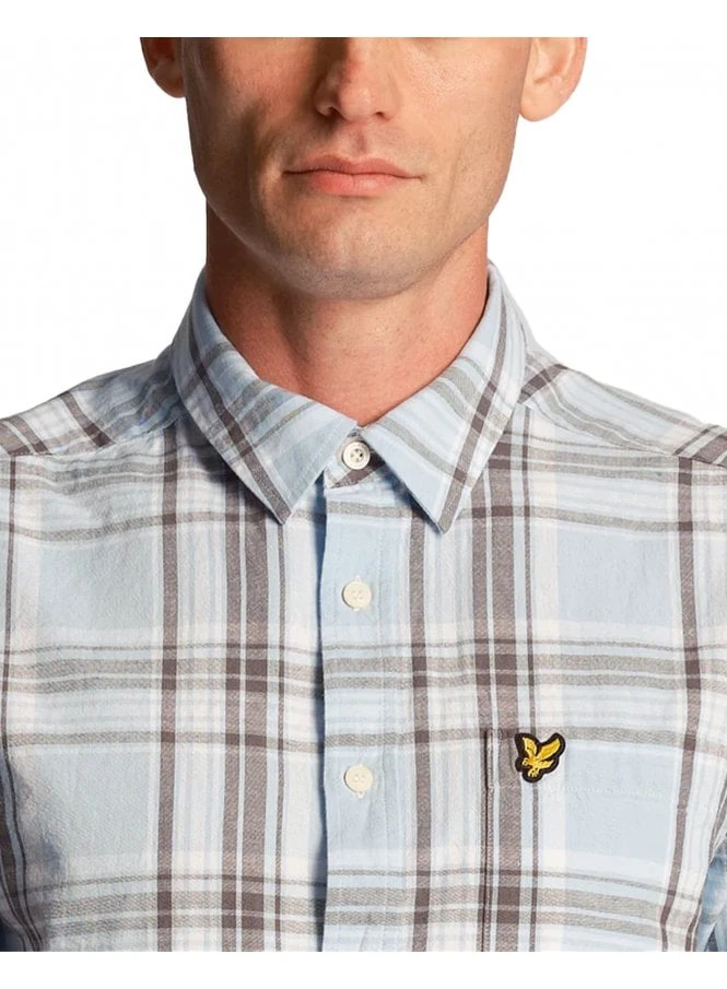 Lyle & Scott Linen Check Short Sleeve Shirt Light Blue Light Blue - Image 2