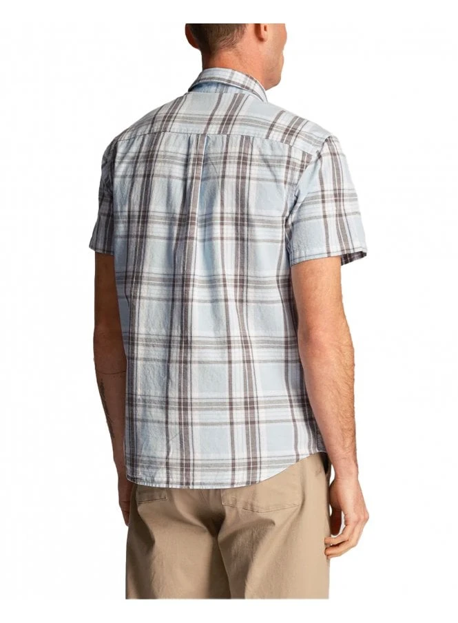 Lyle & Scott Linen Check Short Sleeve Shirt Light Blue Light Blue - Image 3