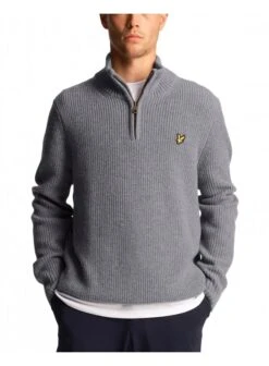 Lyle & Scott Ribbed Quarter Zip Jumper Mid Grey Marl Mid Grey Marl