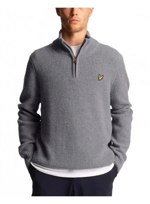 Lyle & Scott Ribbed Quarter Zip Jumper Mid Grey Marl Mid Grey Marl