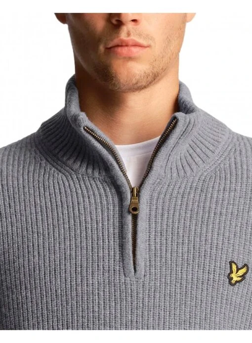 Lyle & Scott Ribbed Quarter Zip Jumper Mid Grey Marl Mid Grey Marl - Image 2