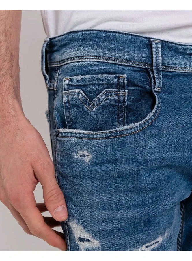 Replay 573 Bio Anbass Slim Fit Rip And Repair Medium Blue 009 009 - Image 3