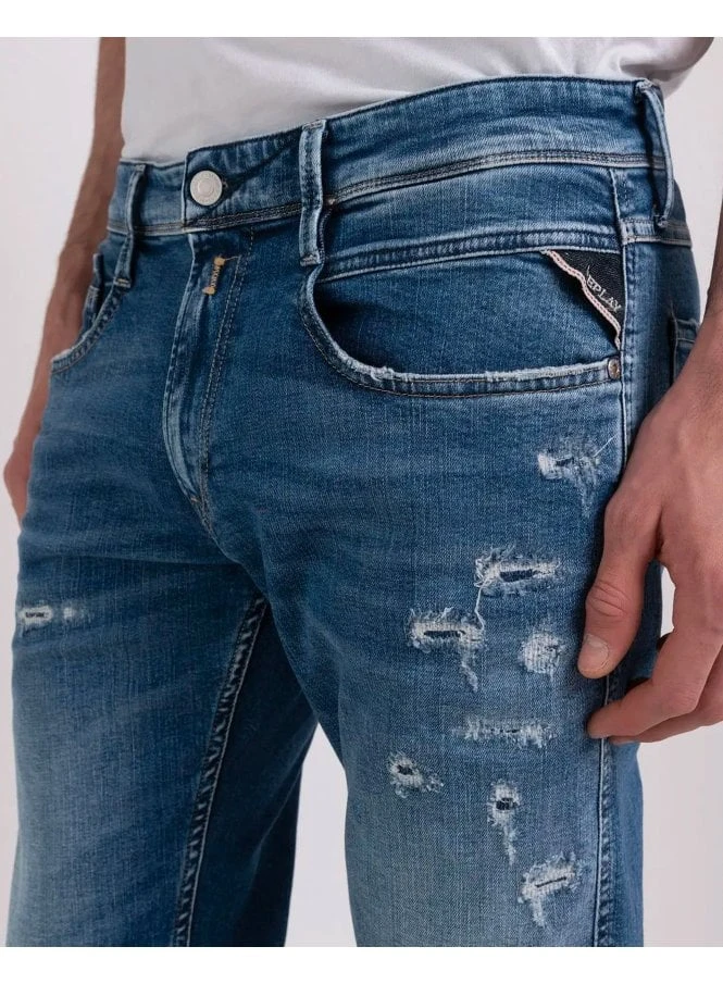 Replay 573 Bio Anbass Slim Fit Rip And Repair Medium Blue 009 009 - Image 4