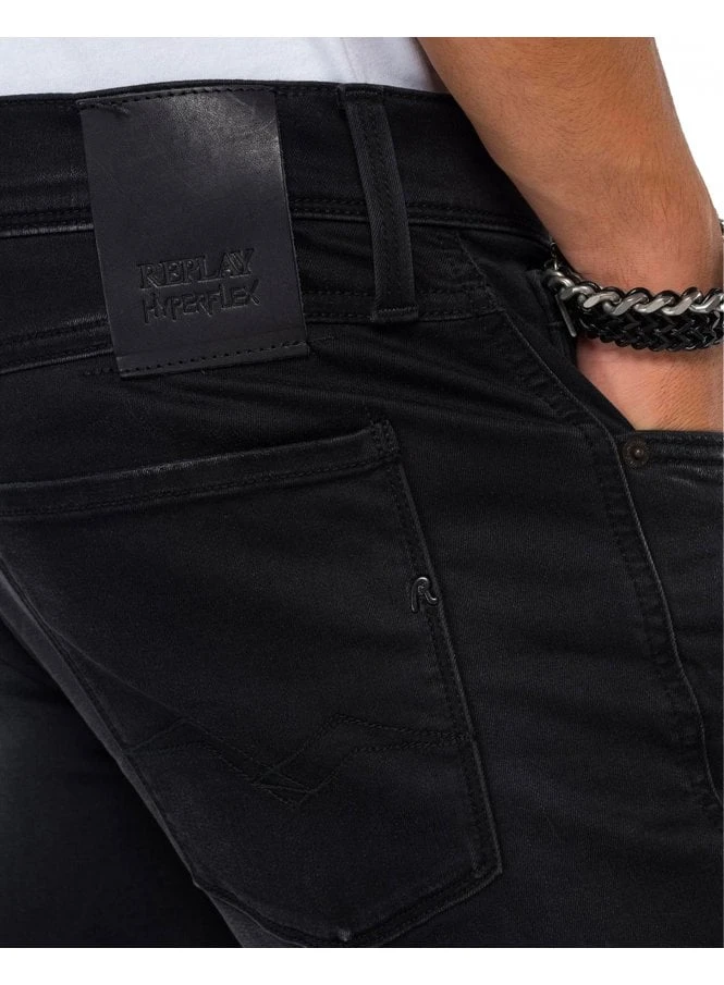 Replay Hyperflex Mens X-lite Black Stretch Jeans 098 098 - Image 2