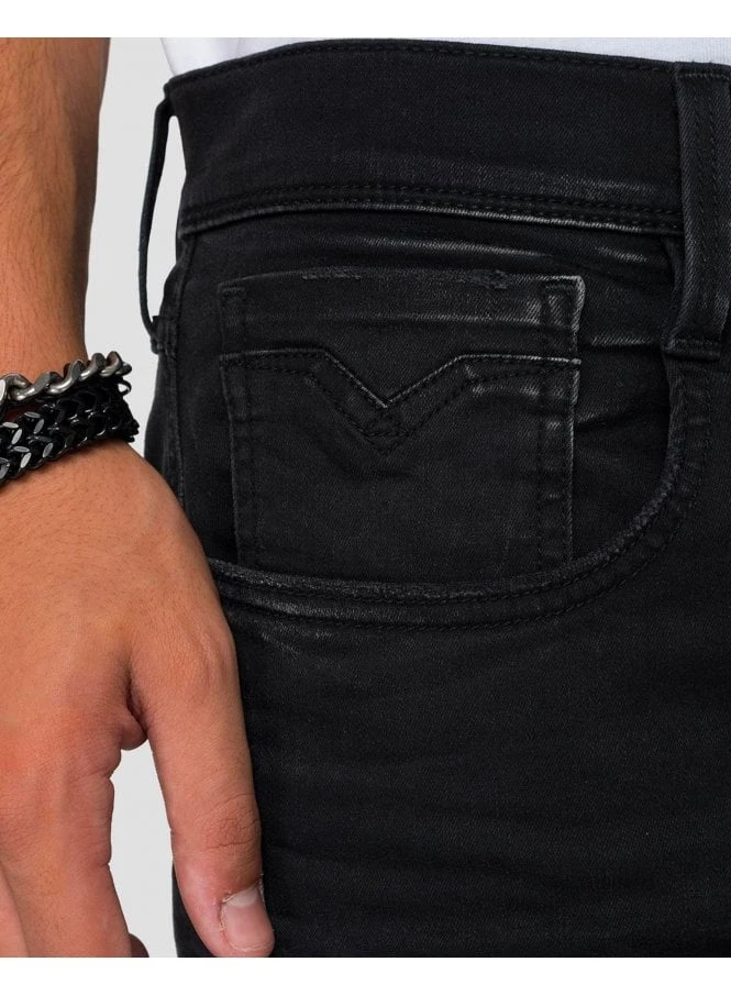 Replay Hyperflex Mens X-lite Black Stretch Jeans 098 098 - Image 3