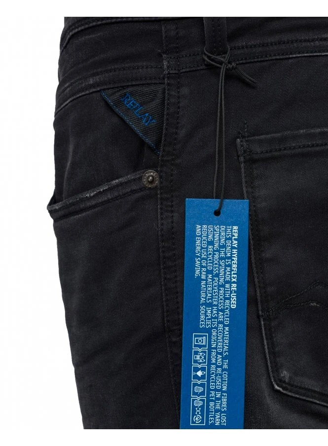 Replay Hyperflex Mens X-lite Black Stretch Jeans 098 098 - Image 4
